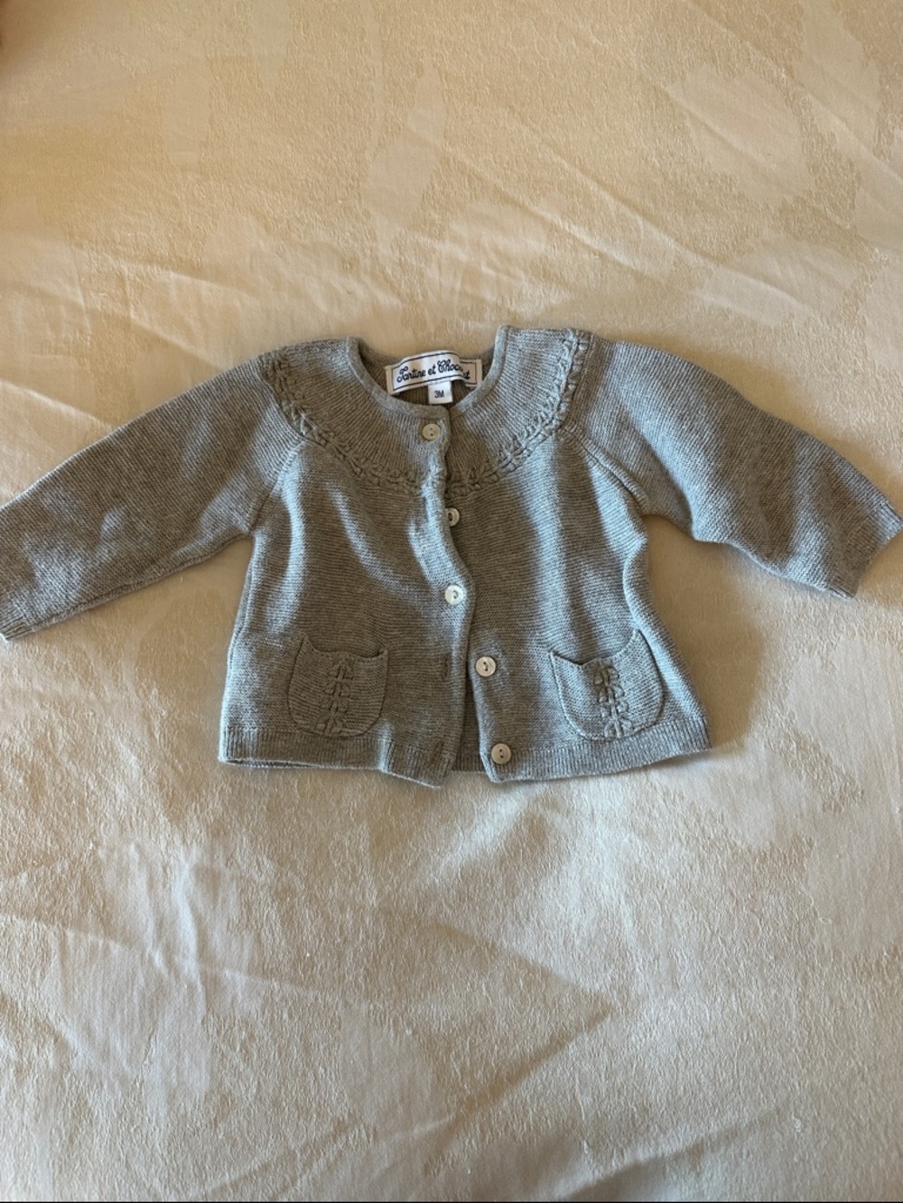 Tartine et Chocolat Light Gray Knit Baby Cardigan